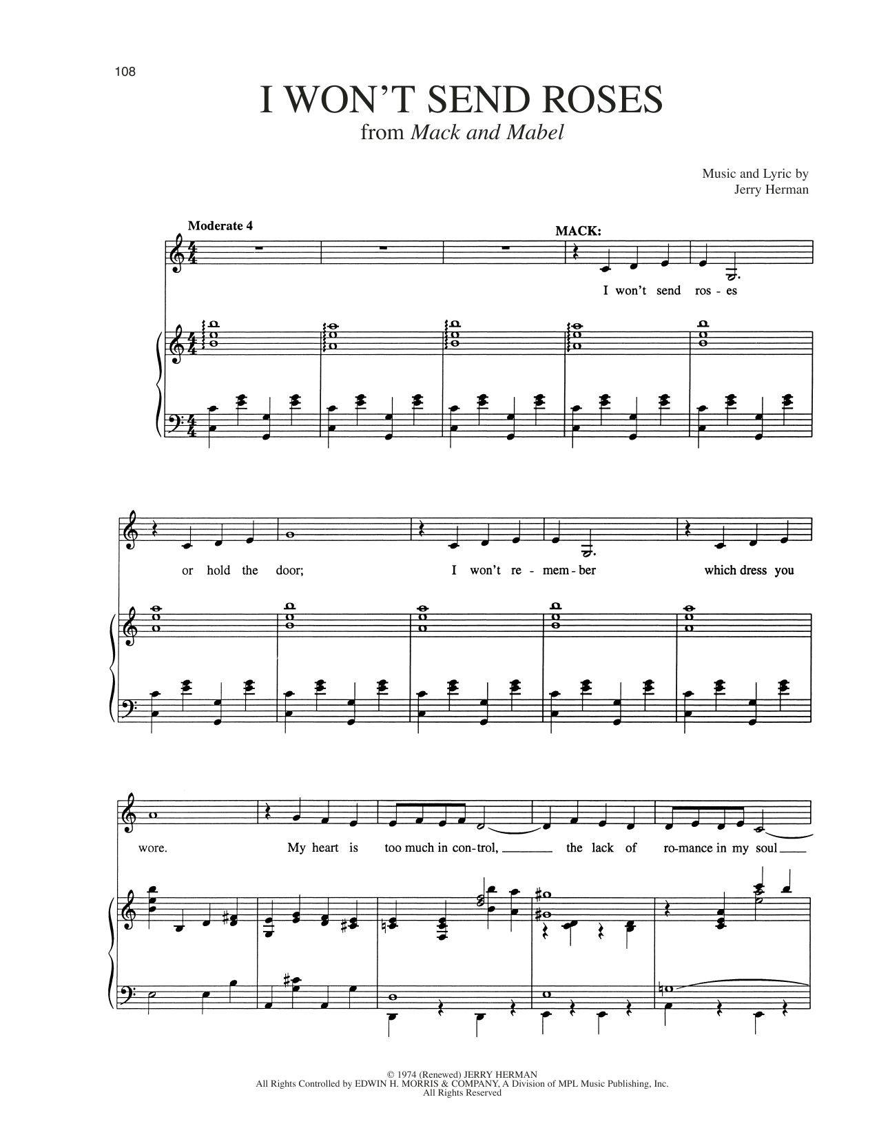 Jerry Herman I Won't Send Roses (from Mack and Mabel) sheet music notes and chords arranged for Piano & Vocal