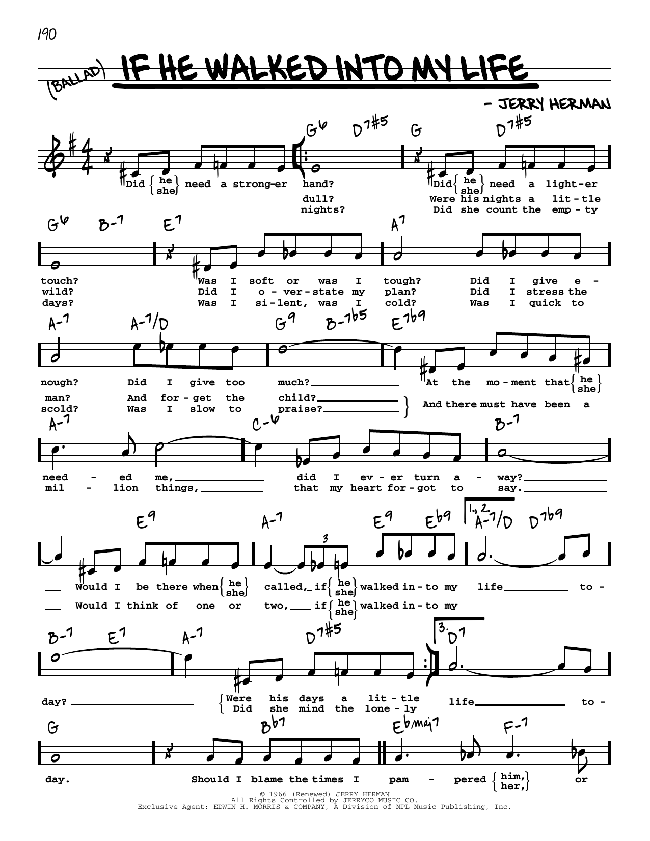 Jerry Herman If He Walked Into My Life (High Voice) sheet music notes and chords arranged for Real Book – Melody, Lyrics & Chords