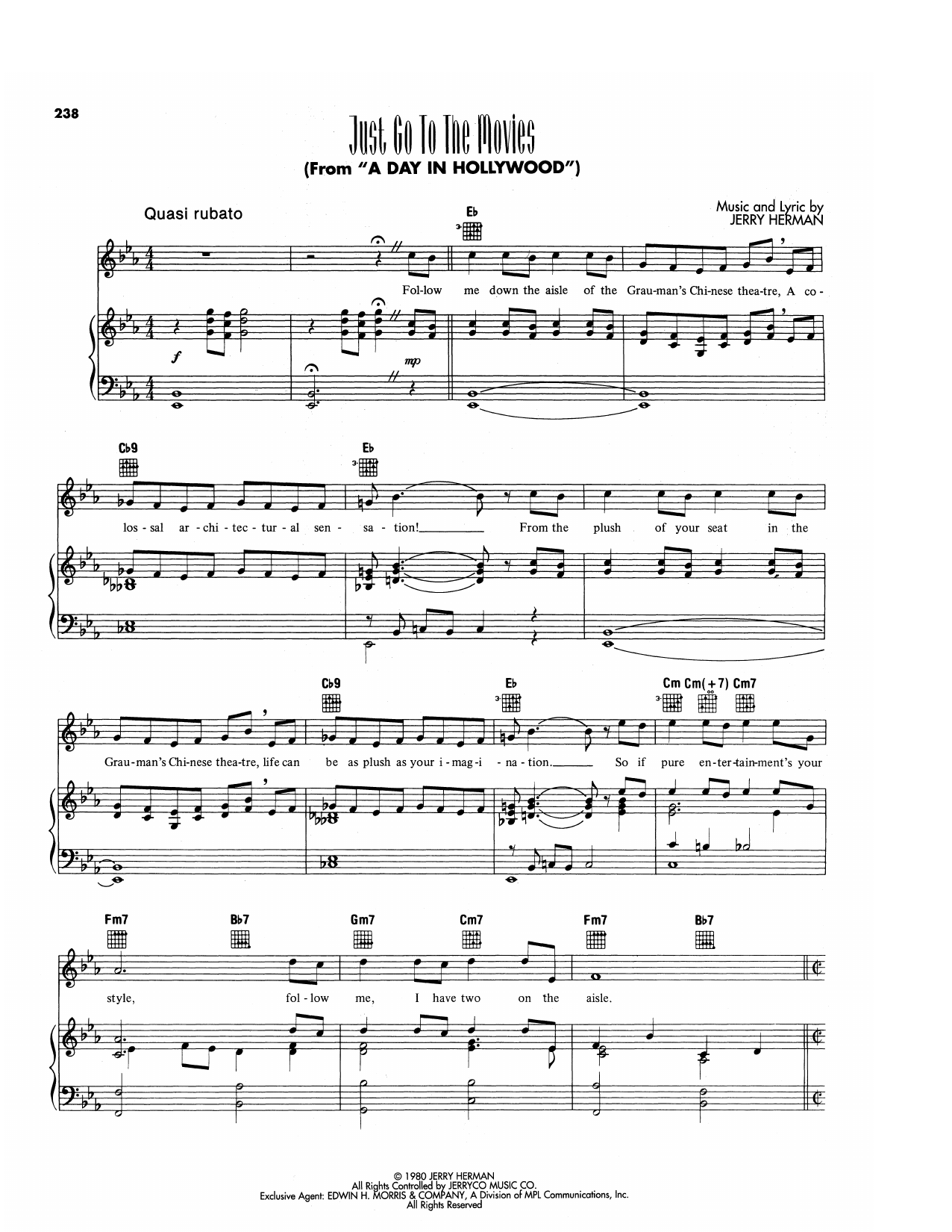 Jerry Herman Just Go To The Movies (from A Day In Hollywood/A Night in The Ukraine) sheet music notes and chords arranged for Piano, Vocal & Guitar Chords (Right-Hand Melody)