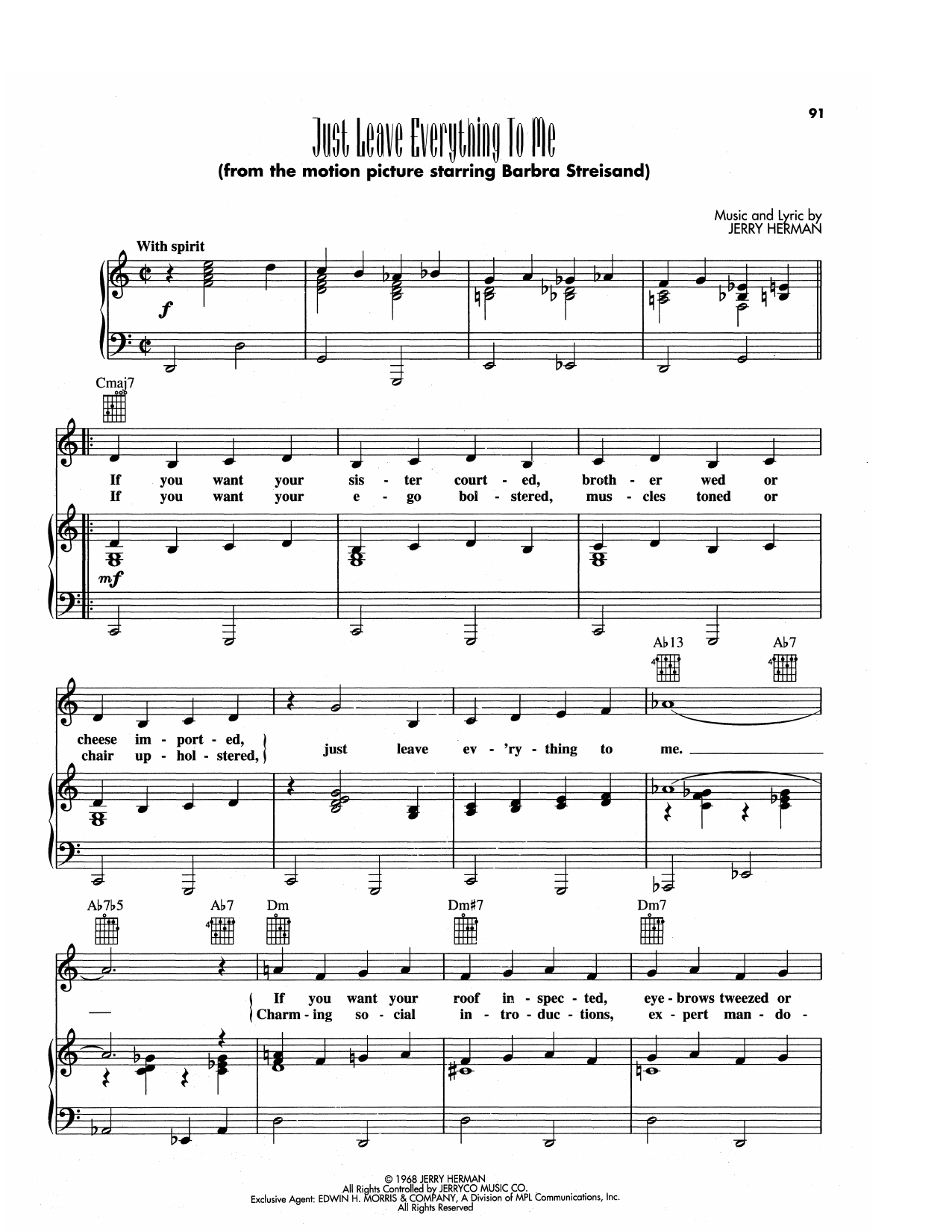 Jerry Herman Just Leave Everything To Me (from Hello, Dolly!) sheet music notes and chords arranged for Piano, Vocal & Guitar Chords (Right-Hand Melody)