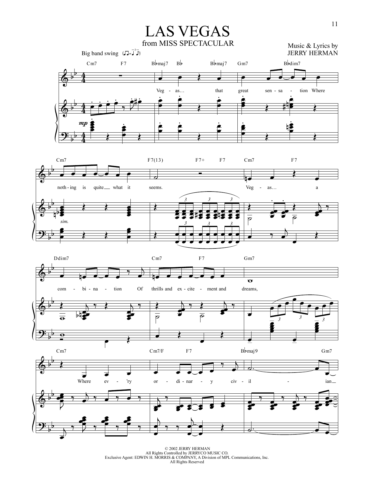 Jerry Herman Las Vegas (from Miss Spectacular) sheet music notes and chords arranged for Piano & Vocal