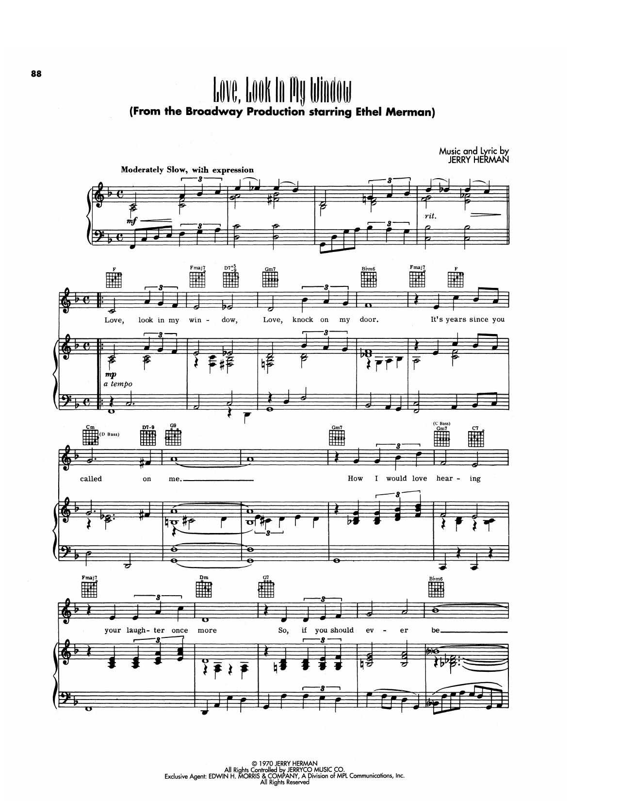 Jerry Herman Love, Look In My Window (from Hello, Dolly!) sheet music notes and chords arranged for Piano, Vocal & Guitar Chords (Right-Hand Melody)