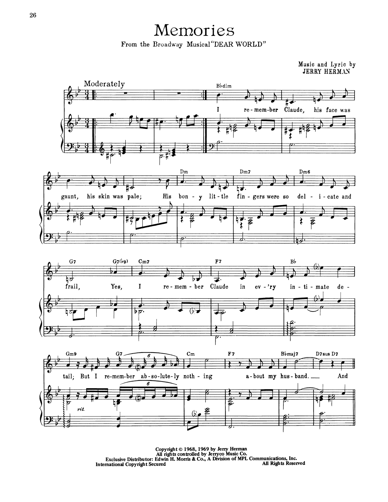 Jerry Herman Memories (from Dear World) sheet music notes and chords arranged for Piano, Vocal & Guitar Chords (Right-Hand Melody)