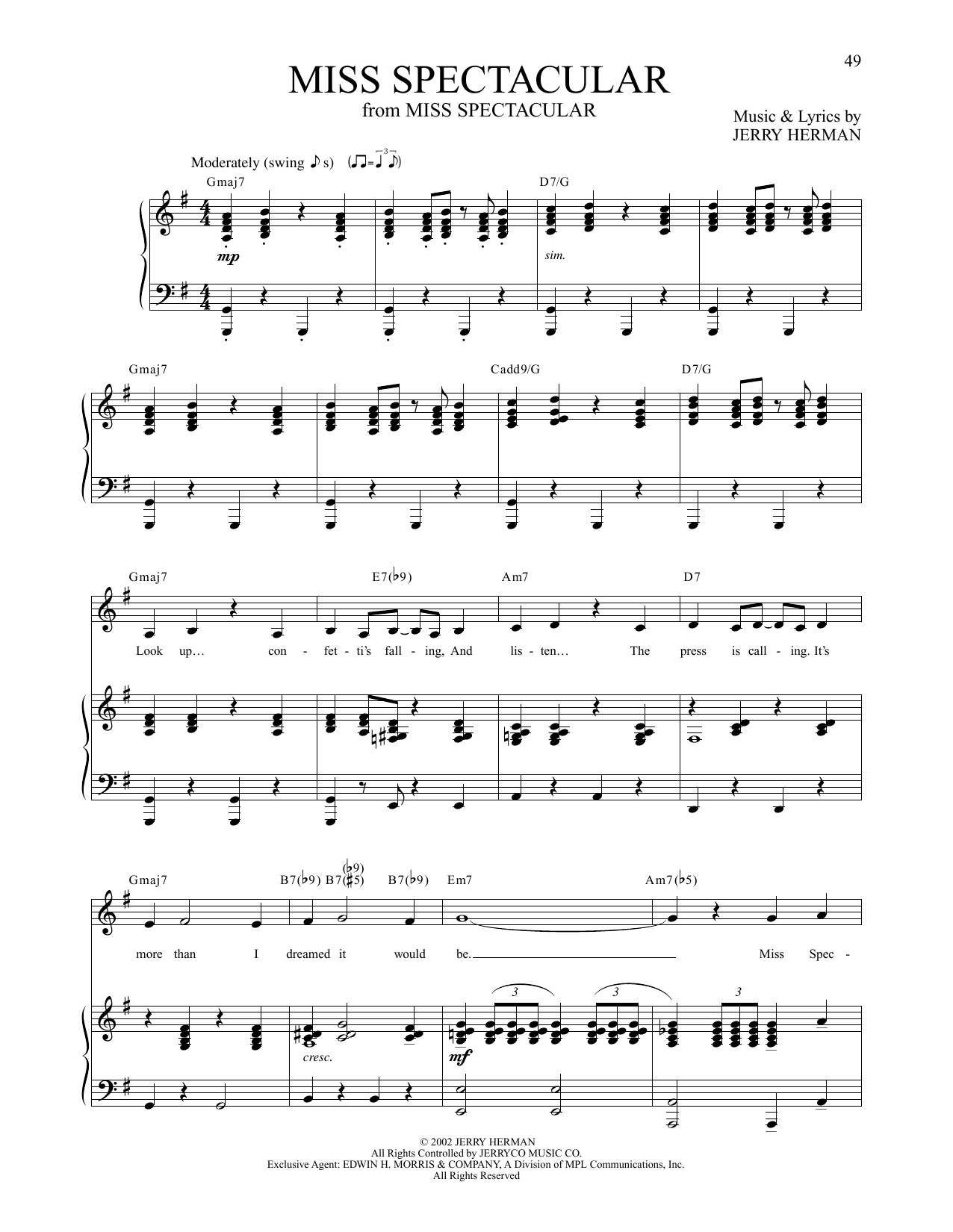 Jerry Herman Miss Spectacular sheet music notes and chords arranged for Piano & Vocal