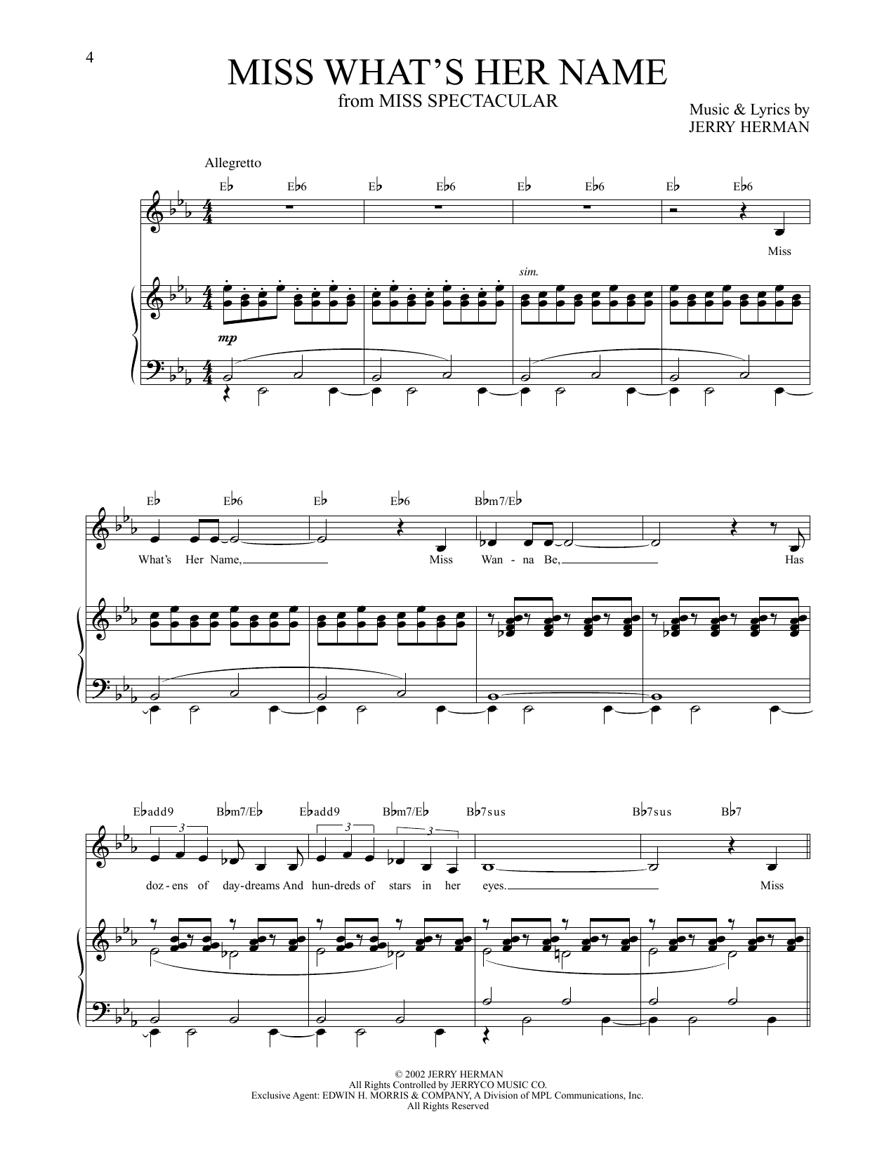 Jerry Herman Miss What's Her Name (from Miss Spectacular) sheet music notes and chords arranged for Piano & Vocal