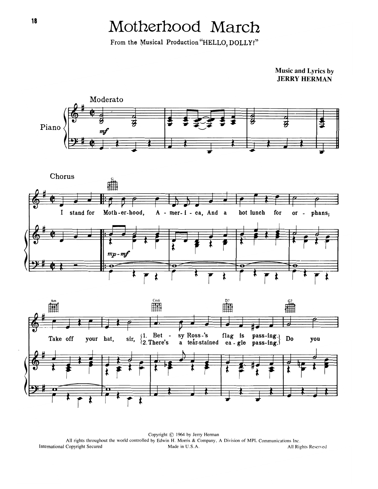 Jerry Herman Motherhood March (from Hello, Dolly!) sheet music notes and chords arranged for Piano, Vocal & Guitar Chords (Right-Hand Melody)