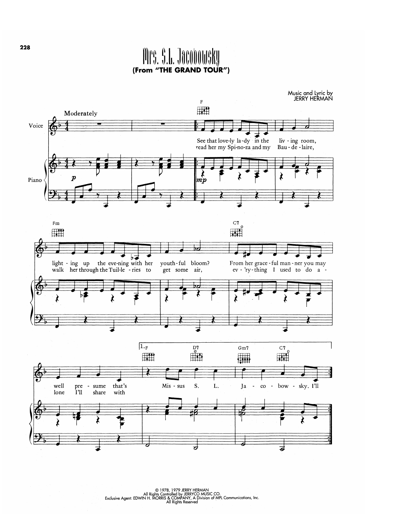 Jerry Herman Mrs. S.L. Jacobowsky (from The Grand Tour) sheet music notes and chords arranged for Piano, Vocal & Guitar Chords (Right-Hand Melody)
