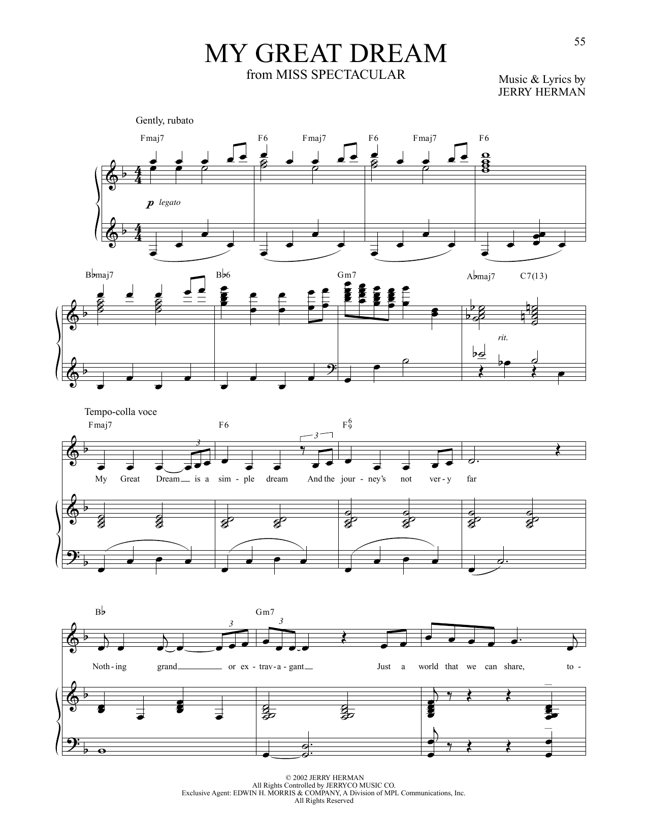 Jerry Herman My Great Dream (from Miss Spectacular) sheet music notes and chords arranged for Piano & Vocal