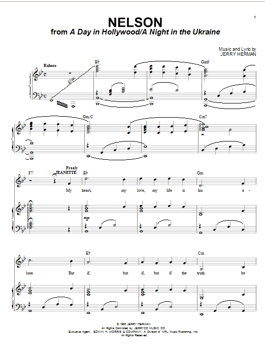 Jerry Herman Nelson sheet music notes and chords arranged for Piano & Vocal