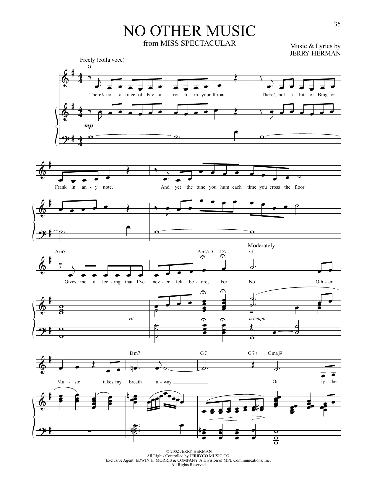 Jerry Herman No Other Music (from Miss Spectacular) sheet music notes and chords arranged for Piano & Vocal