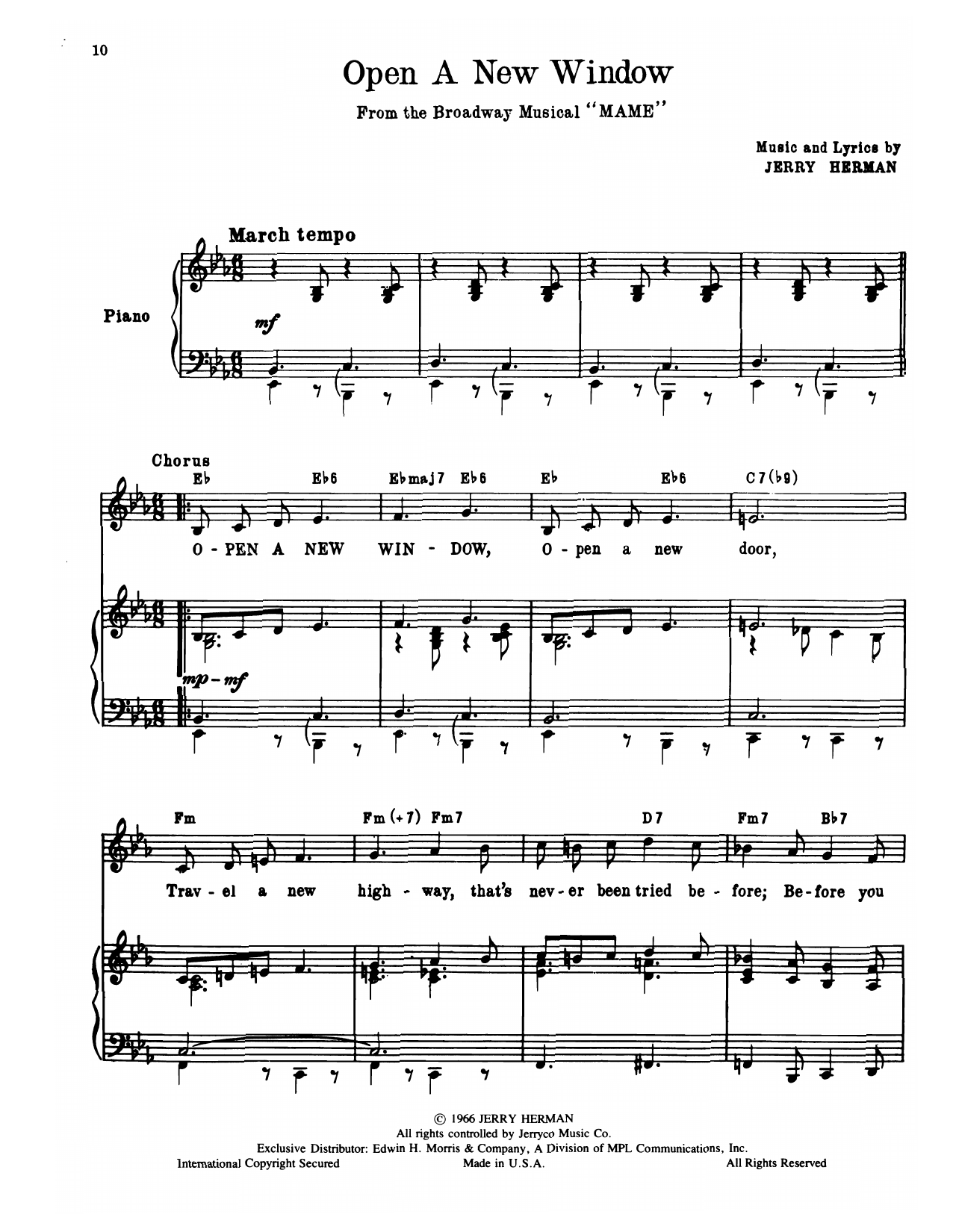 Jerry Herman Open A New Window (from Mame) sheet music notes and chords arranged for Piano, Vocal & Guitar Chords (Right-Hand Melody)