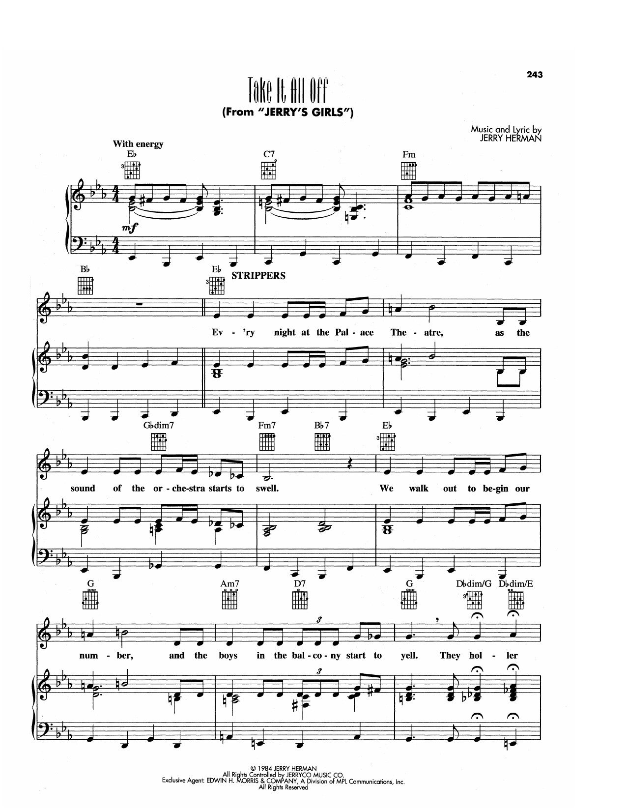 Jerry Herman Take It All Off (from Jerry's Girls) sheet music notes and chords arranged for Piano, Vocal & Guitar Chords (Right-Hand Melody)