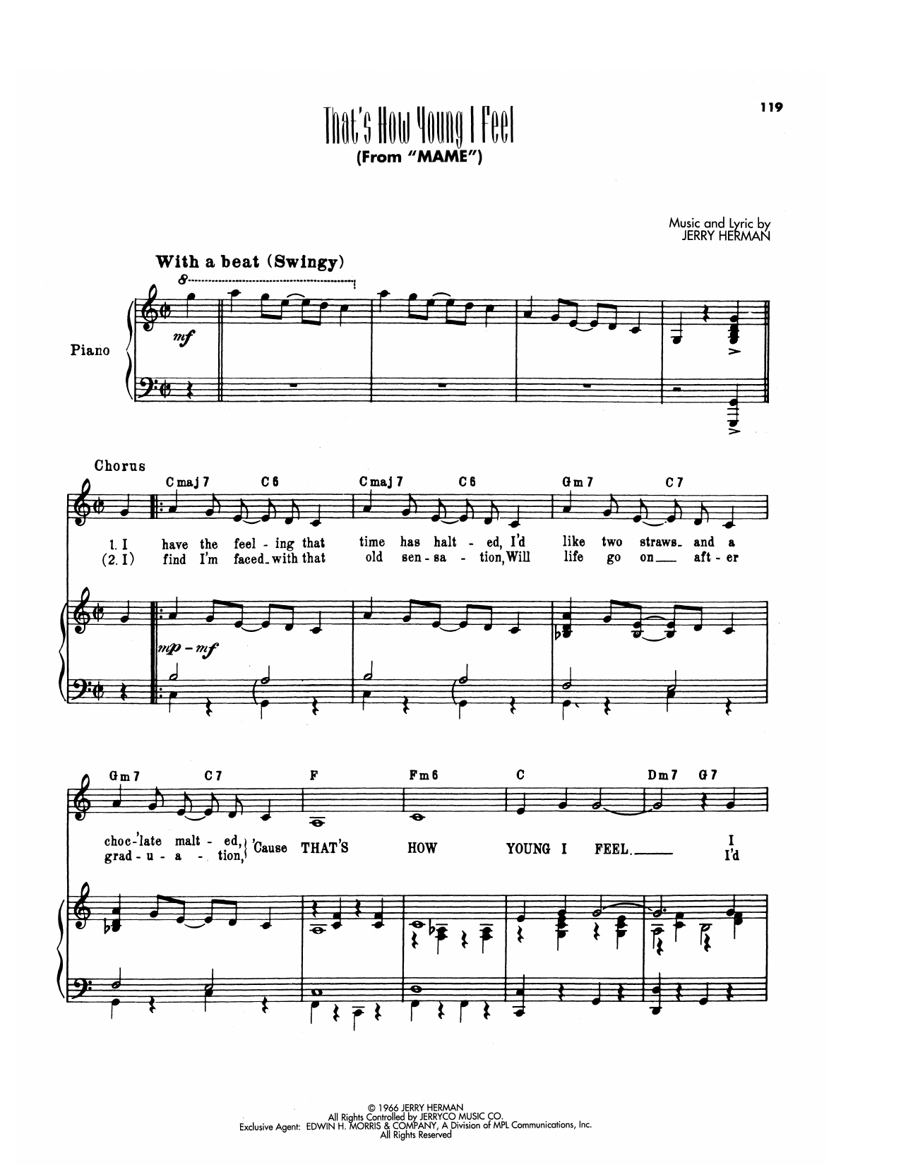 Jerry Herman That's How Young I Feel (from Mame) sheet music notes and chords arranged for Piano, Vocal & Guitar Chords (Right-Hand Melody)