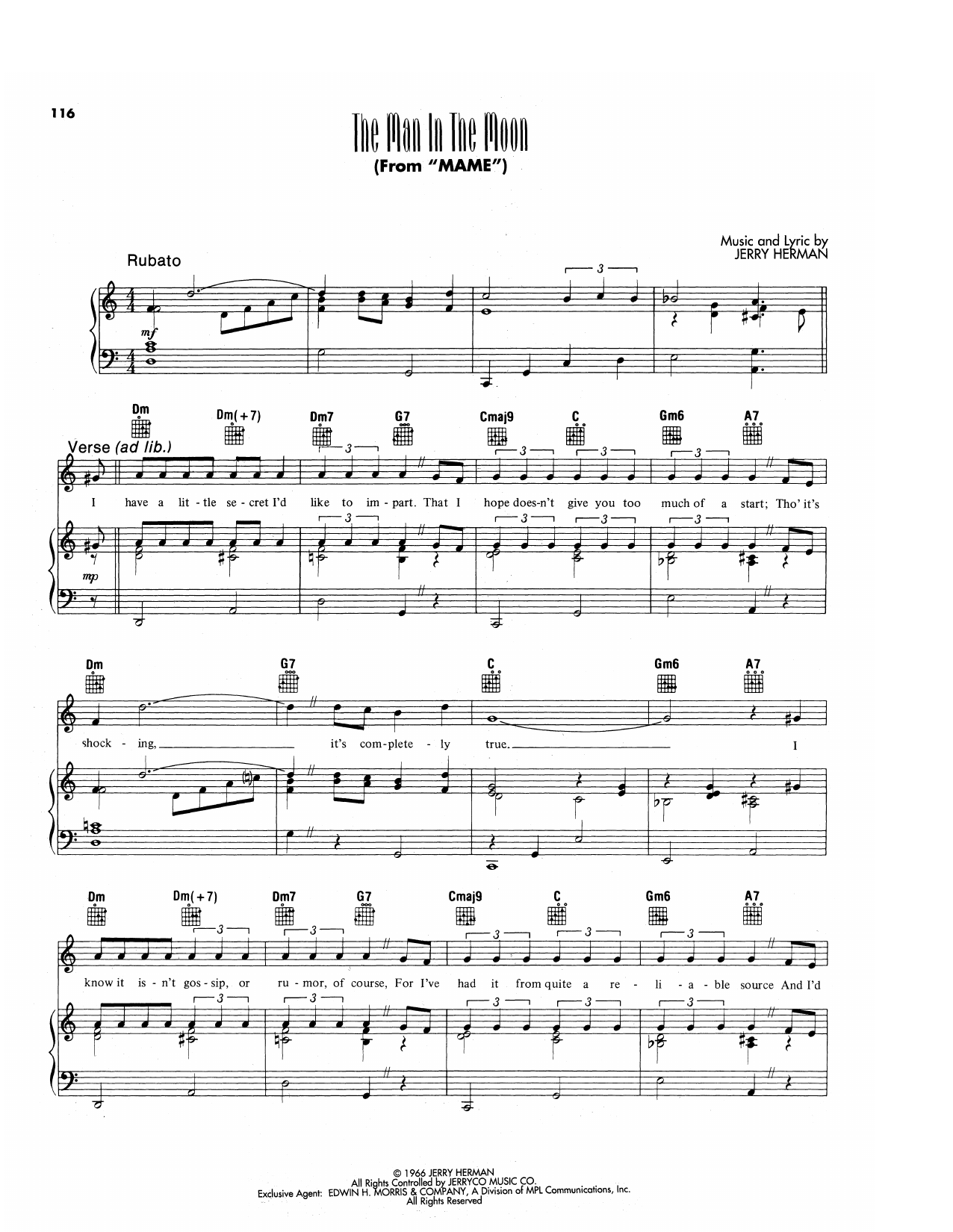 Jerry Herman The Man In The Moon (from Mame) sheet music notes and chords arranged for Piano, Vocal & Guitar Chords (Right-Hand Melody)