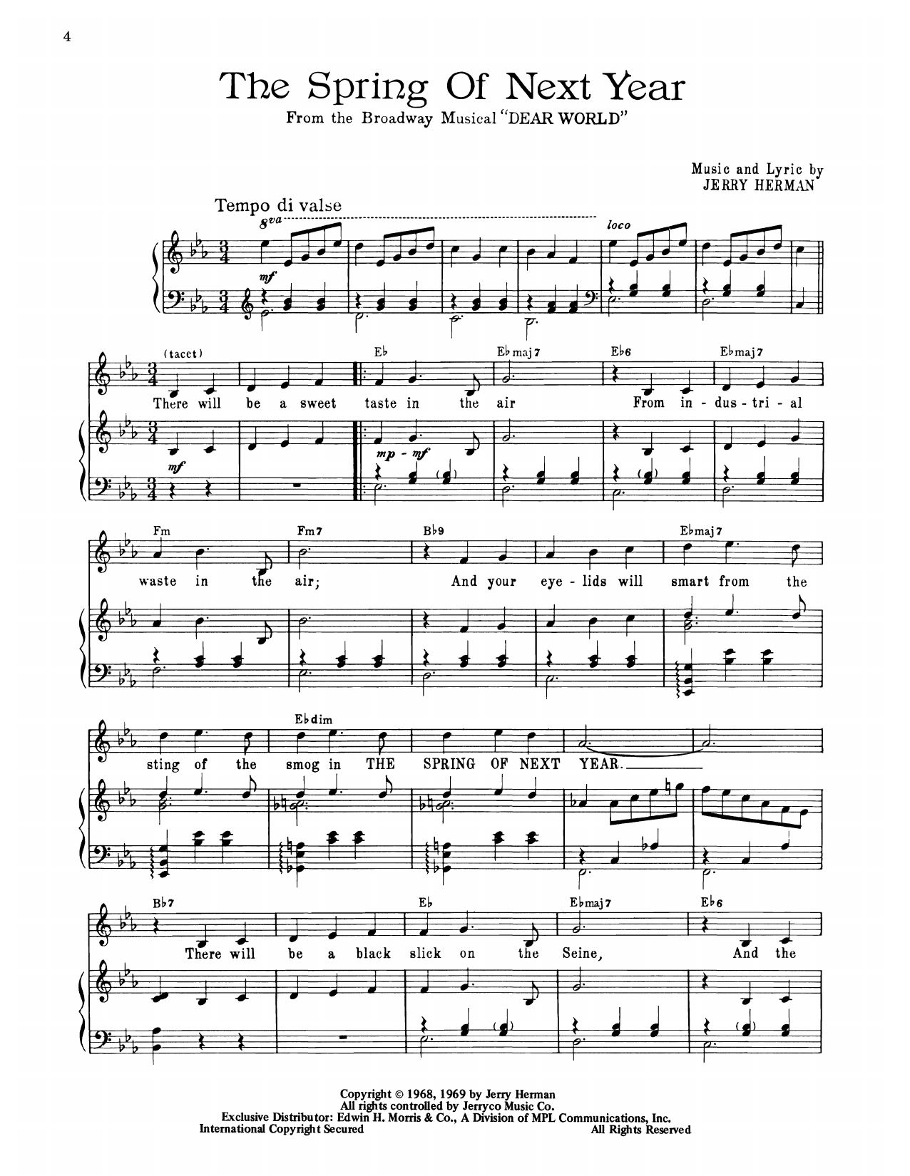 Jerry Herman The Spring Of Next Year (from Dear World) sheet music notes and chords arranged for Piano, Vocal & Guitar Chords (Right-Hand Melody)