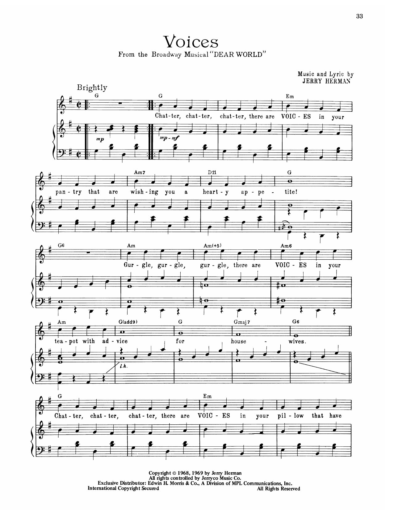 Jerry Herman Voices (from Dear World) sheet music notes and chords arranged for Piano, Vocal & Guitar Chords (Right-Hand Melody)