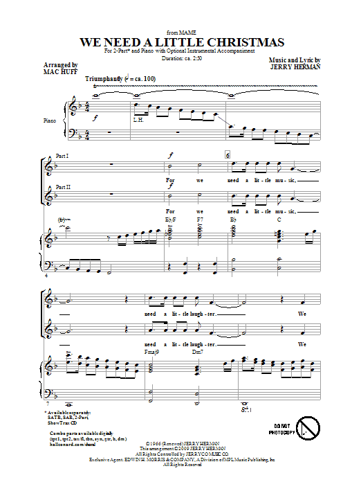 Jerry Herman We Need A Little Christmas (from Mame) (arr. Mac Huff) sheet music notes and chords arranged for 2-Part Choir