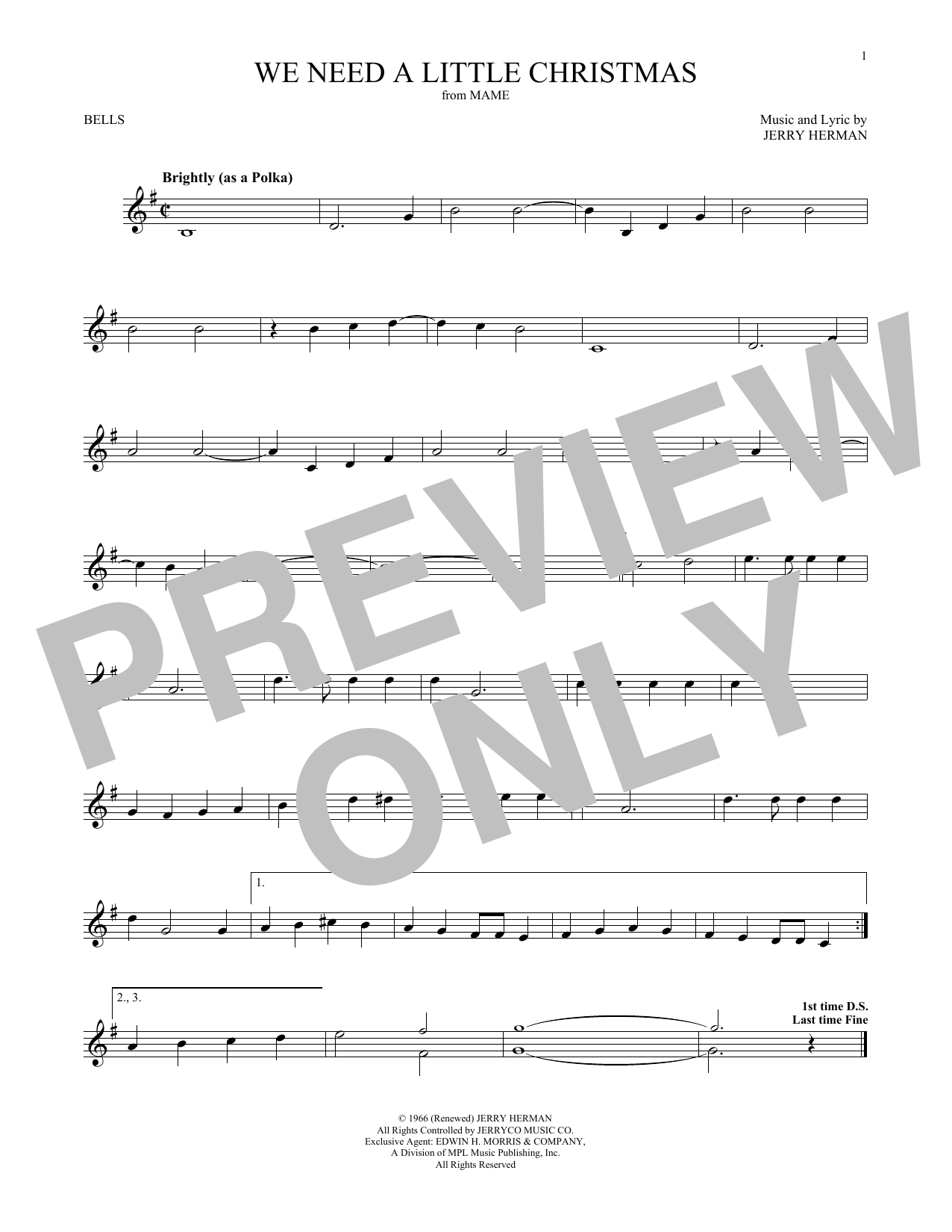 Jerry Herman We Need A Little Christmas (from Mame) sheet music notes and chords arranged for 5-Finger Piano