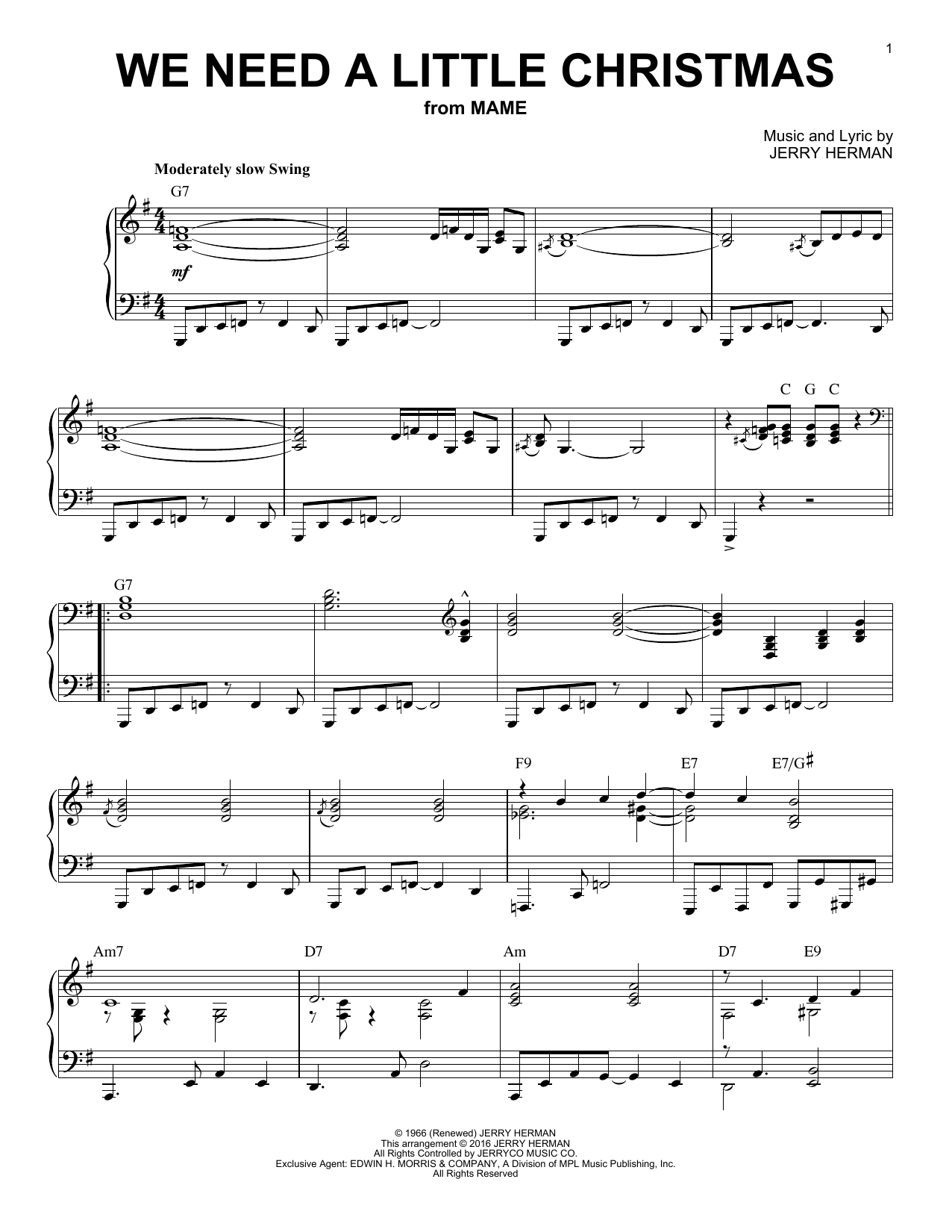 Jerry Herman We Need A Little Christmas [Jazz version] (arr. Brent Edstrom) sheet music notes and chords arranged for Piano Solo