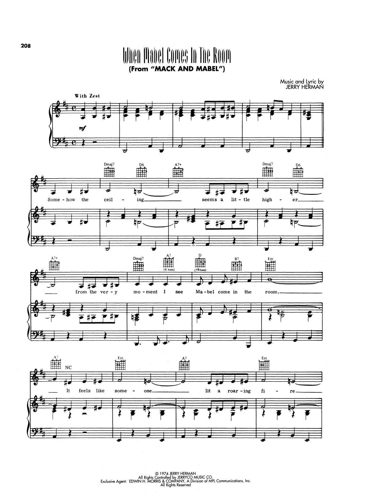 Jerry Herman When Mabel Comes In The Room (from Mack & Mabel) sheet music notes and chords arranged for Piano, Vocal & Guitar Chords (Right-Hand Melody)