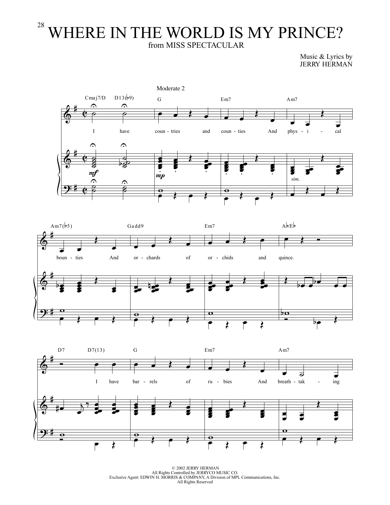 Jerry Herman Where In The World Is My Prince? (from Miss Spectacular) sheet music notes and chords arranged for Piano & Vocal