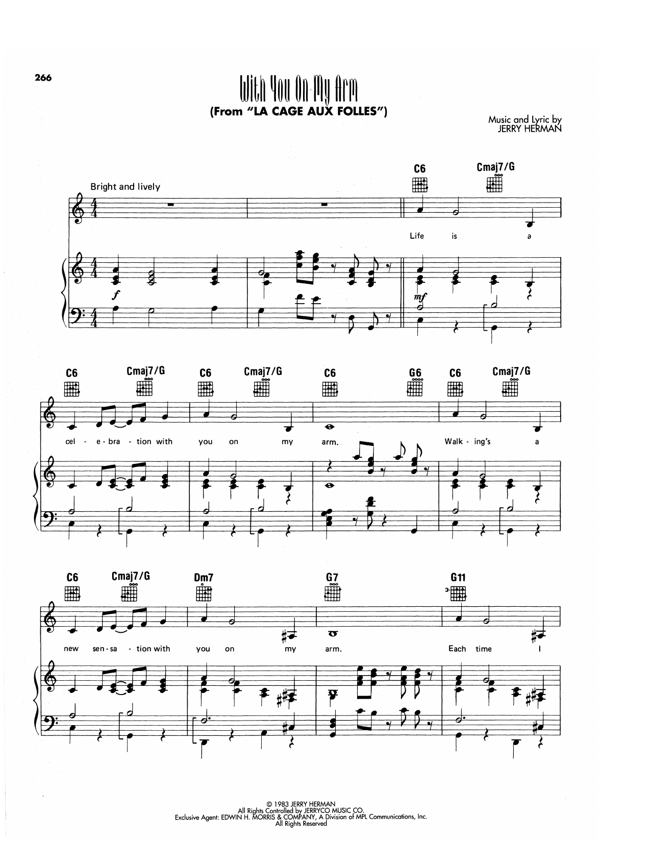 Jerry Herman With You On My Arm (from La Cage aux Folles) sheet music notes and chords arranged for Piano, Vocal & Guitar Chords (Right-Hand Melody)
