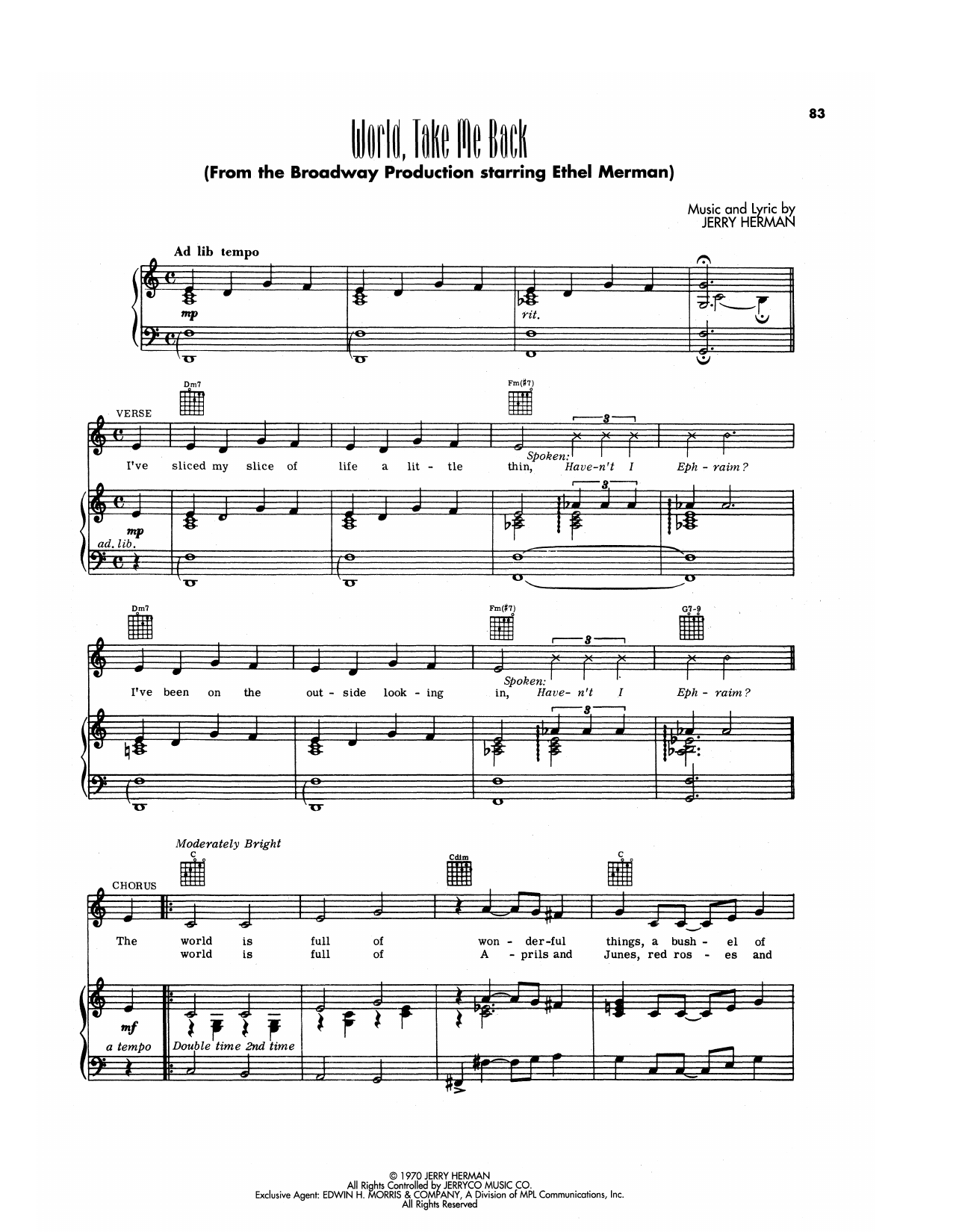 Jerry Herman World, Take Me Back (from Hello, Dolly!) sheet music notes and chords arranged for Piano, Vocal & Guitar Chords (Right-Hand Melody)