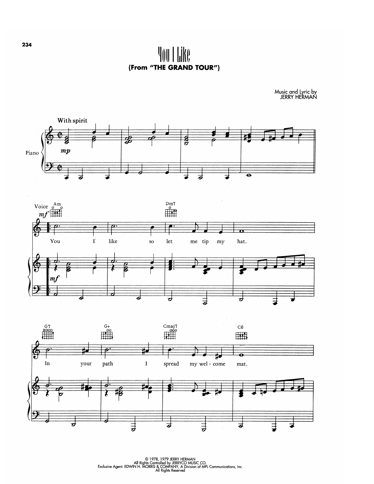 Jerry Herman You I Like (from The Grand Tour) sheet music notes and chords arranged for Piano, Vocal & Guitar Chords (Right-Hand Melody)
