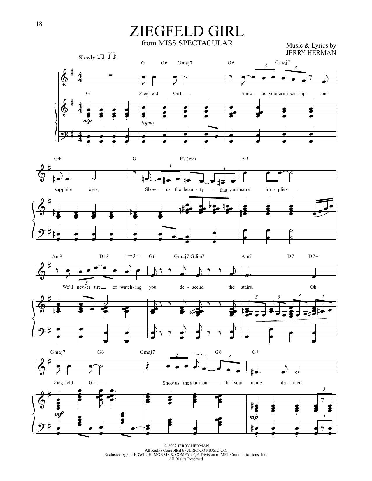Jerry Herman Ziegfeld Girl (from Miss Spectacular) sheet music notes and chords arranged for Piano & Vocal