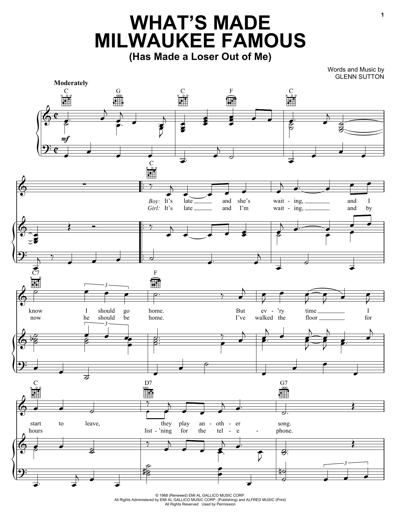 Jerry Lee Lewis What's Made Milwaukee Famous (Has Made A Loser Out Of Me) sheet music notes and chords arranged for Piano, Vocal & Guitar Chords (Right-Hand Melody)