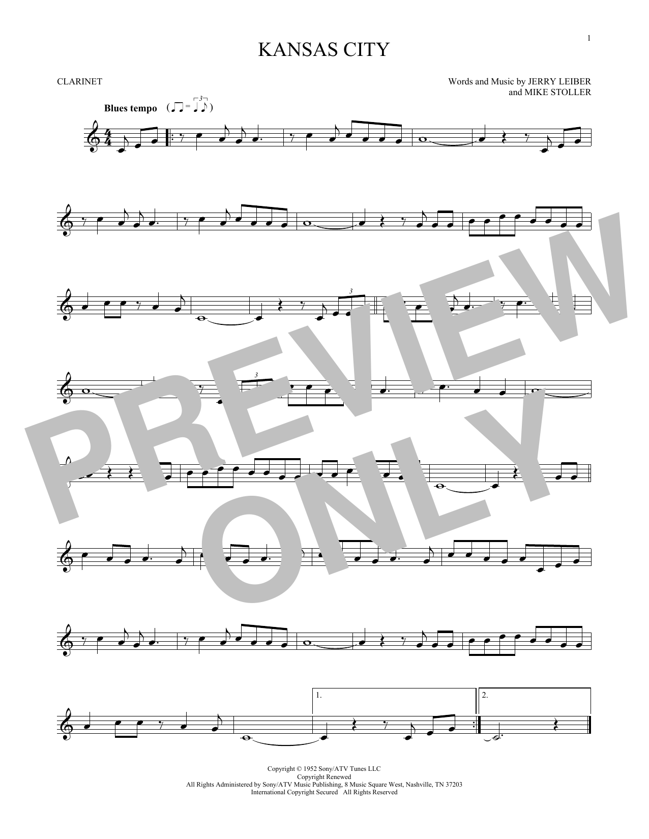 Jerry Lieber & Mike Stoller Kansas City sheet music notes and chords arranged for French Horn Solo