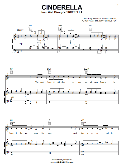 Jerry Livingston Cinderella sheet music notes and chords arranged for Piano, Vocal & Guitar Chords (Right-Hand Melody)
