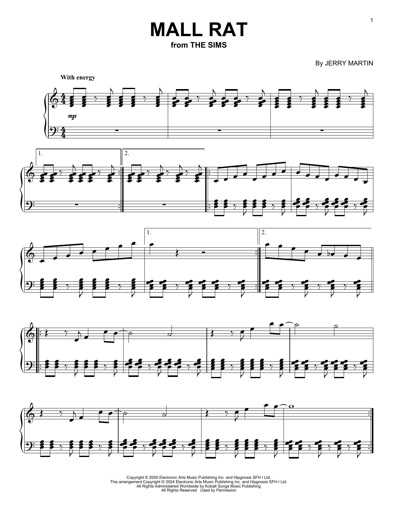 Jerry Martin Mall Rat (from The Sims) sheet music notes and chords arranged for Piano Solo