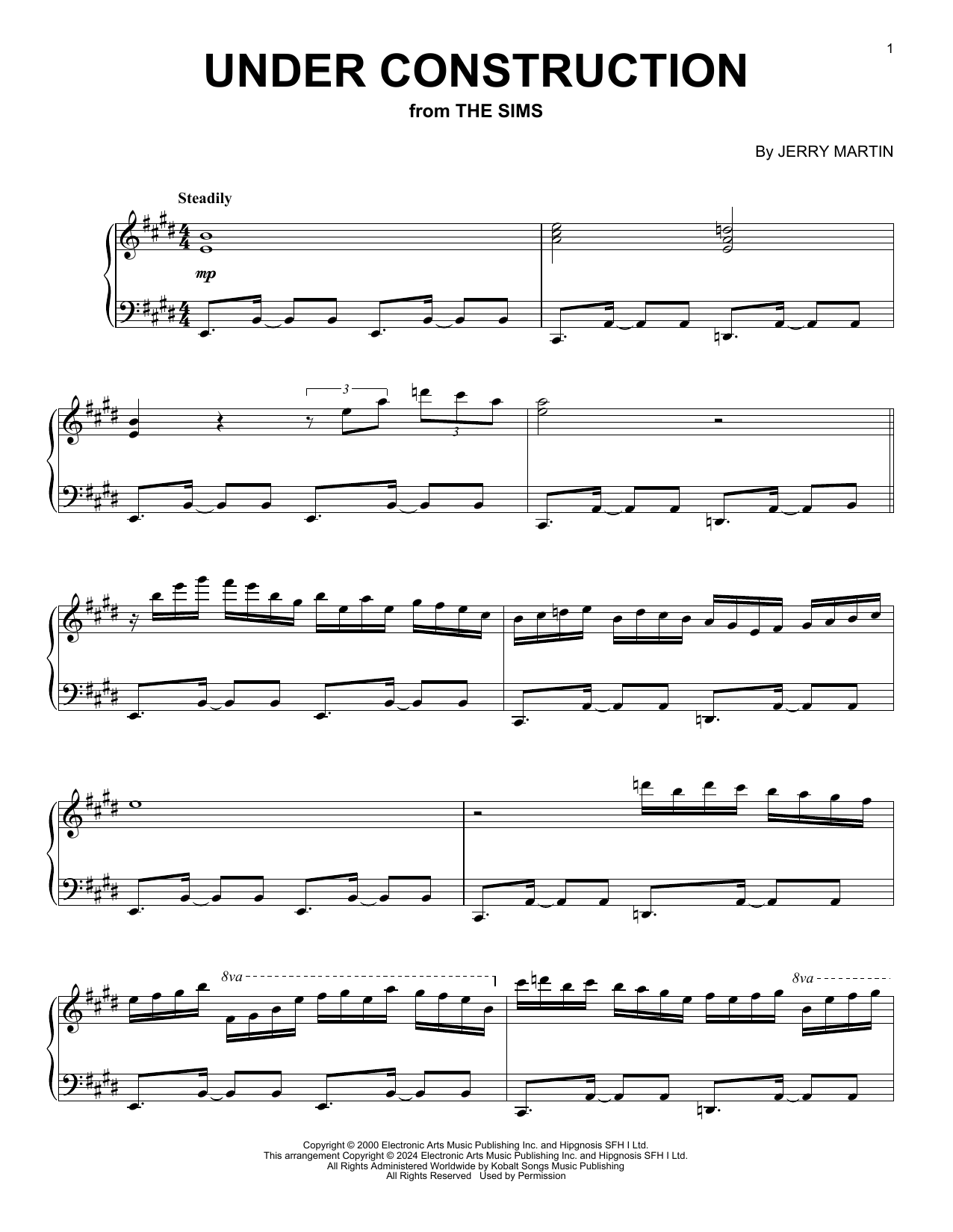 Jerry Martin Under Construction (from The Sims) sheet music notes and chords arranged for Piano Solo