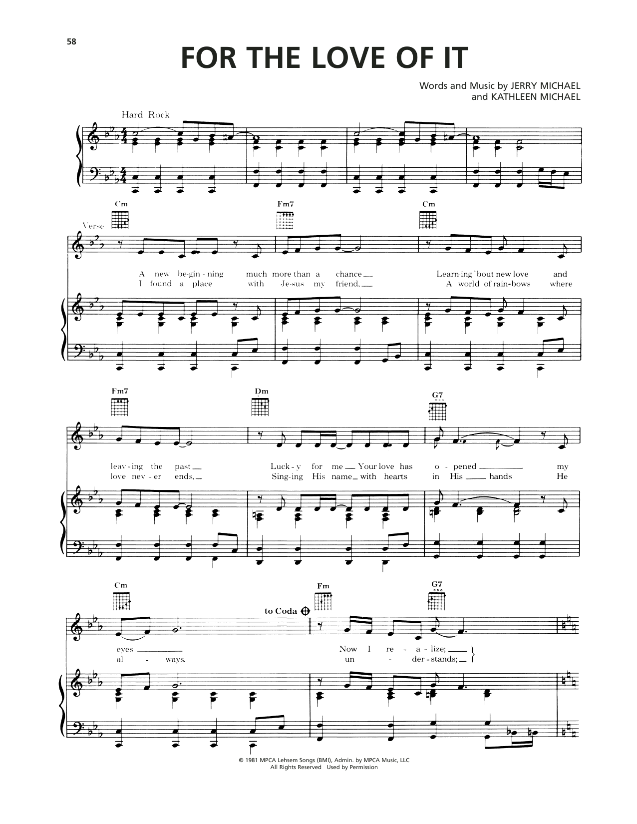 Jerry Michael For The Love Of It sheet music notes and chords arranged for Piano, Vocal & Guitar Chords (Right-Hand Melody)