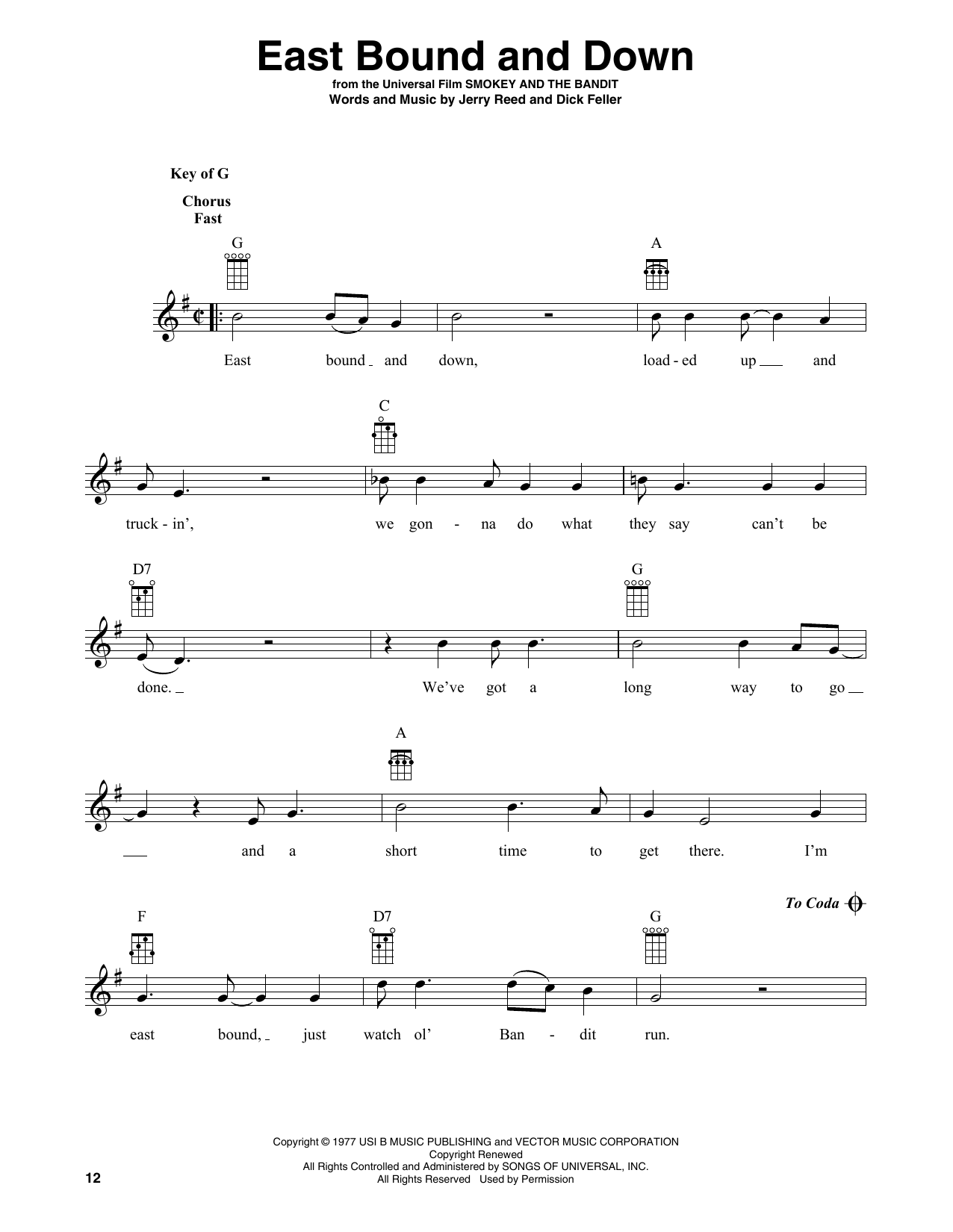 Jerry Reed East Bound And Down (arr. Fred Sokolow) sheet music notes and chords arranged for Banjo Tab
