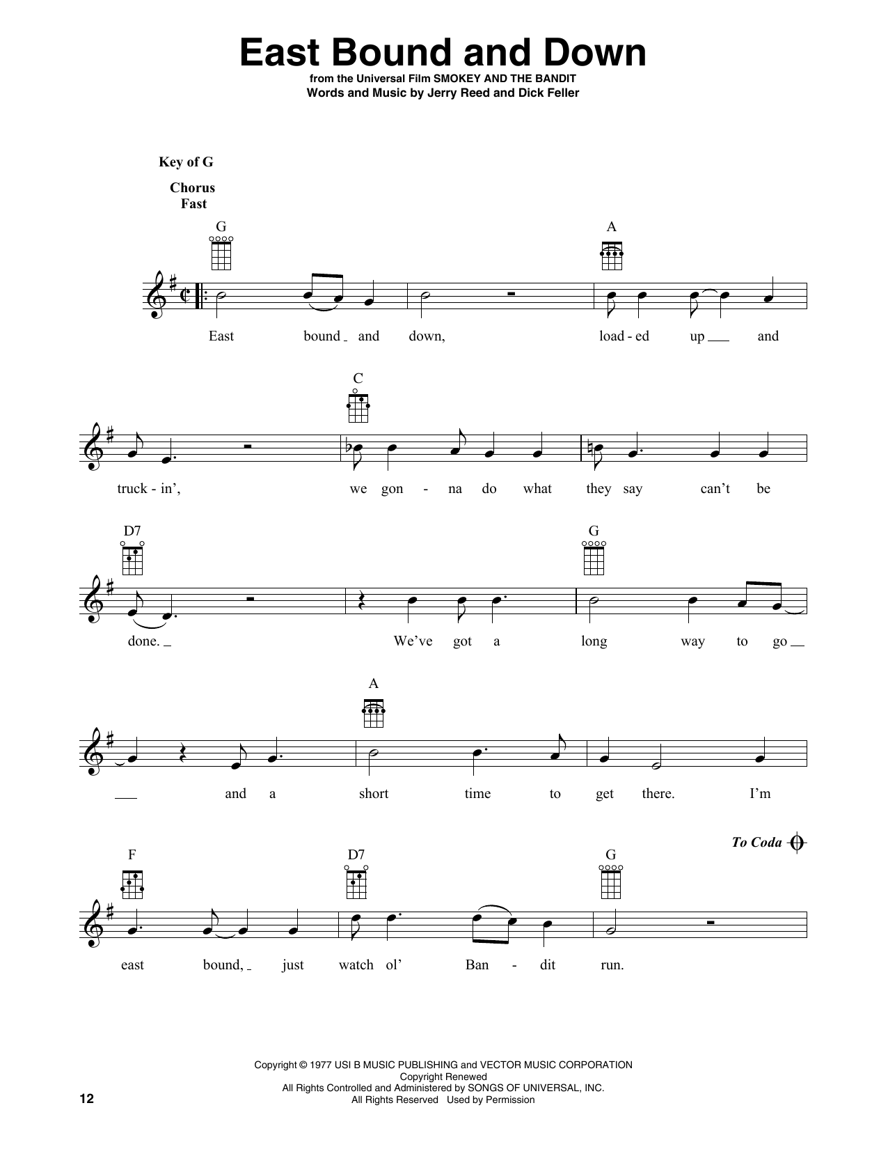 Jerry Reed East Bound And Down (arr. Fred Sokolow) sheet music notes and chords arranged for Banjo Chords/Lyrics