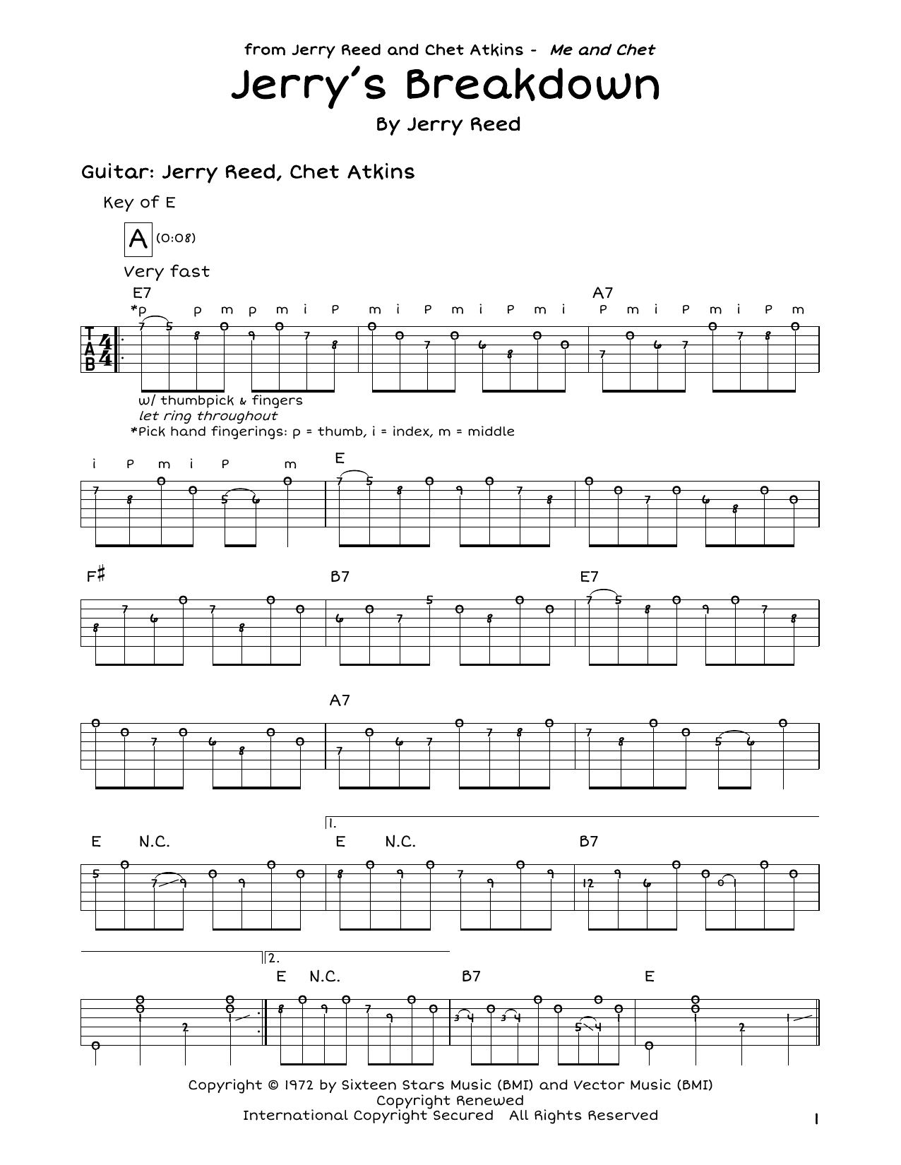 Jerry Reed Jerry's Breakdown sheet music notes and chords arranged for Guitar Cheat Sheet