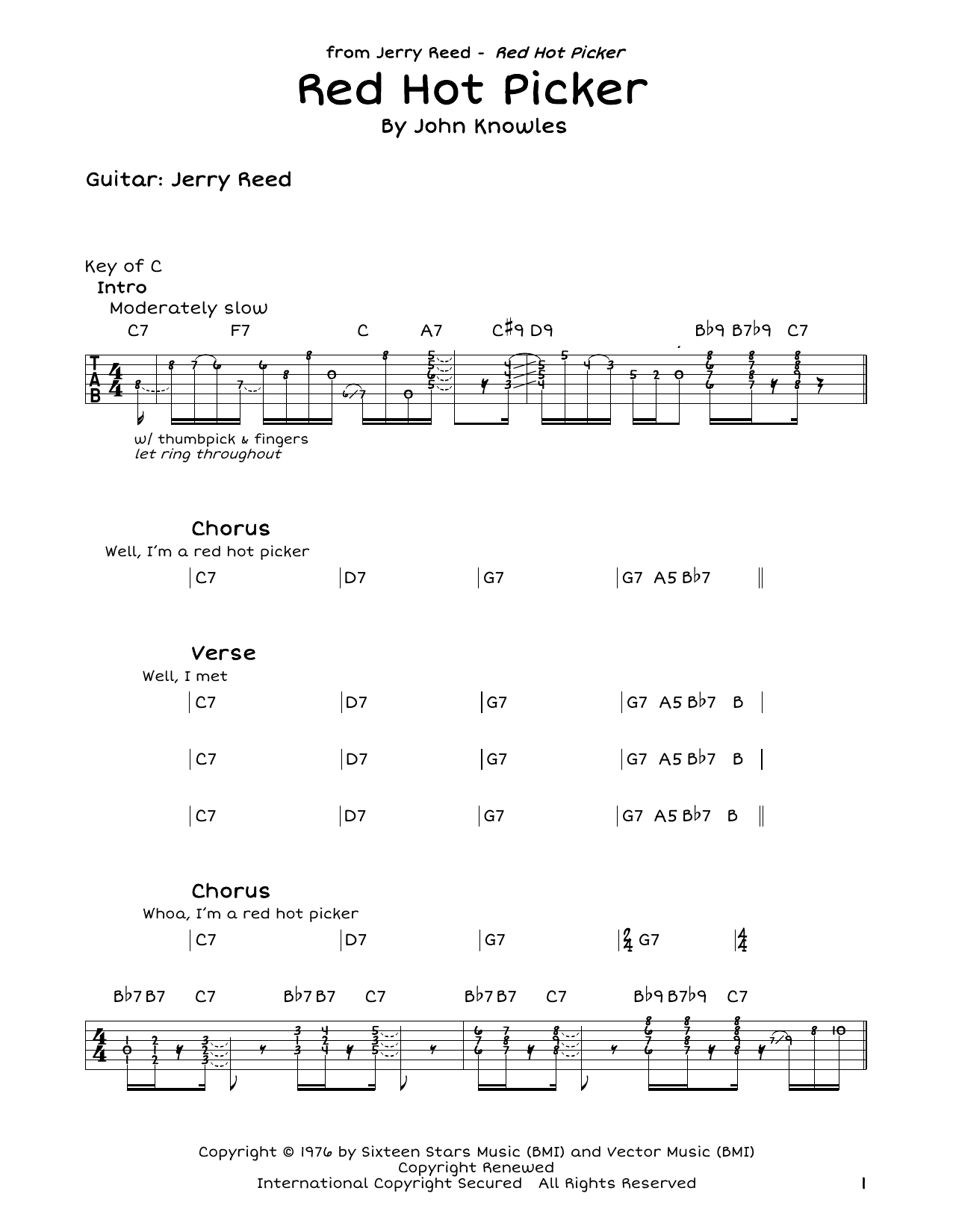 Jerry Reed Red Hot Picker sheet music notes and chords arranged for Guitar Lead Sheet