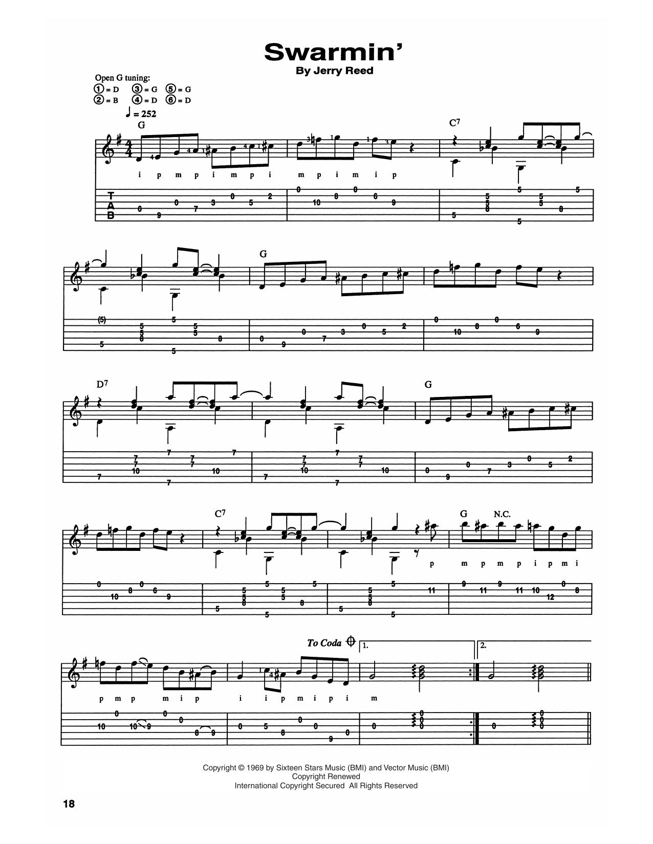 Jerry Reed Swarmin' sheet music notes and chords arranged for Guitar Tab