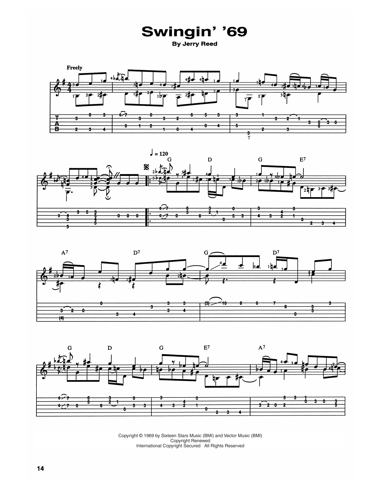 Jerry Reed Swinging '69 sheet music notes and chords arranged for Guitar Tab