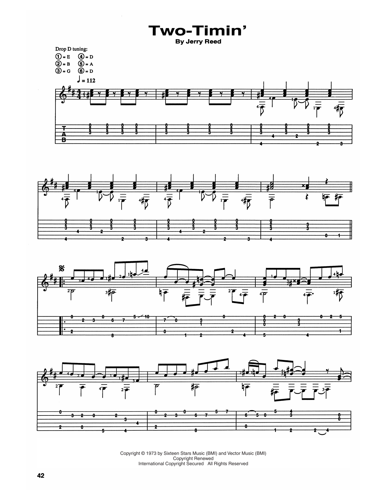 Jerry Reed Two Timin' sheet music notes and chords arranged for Guitar Tab