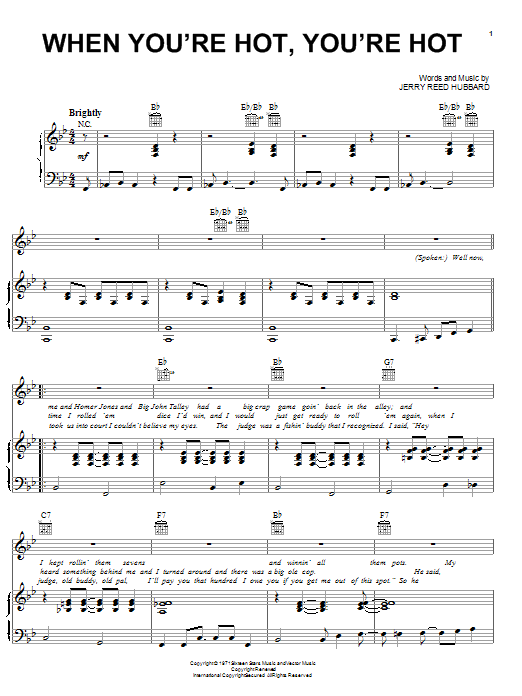 Jerry Reed When You're Hot, You're Hot sheet music notes and chords arranged for Lead Sheet / Fake Book