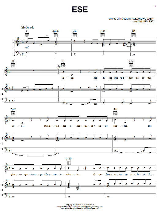 Jerry Rivera Ese sheet music notes and chords arranged for Piano, Vocal & Guitar Chords (Right-Hand Melody)