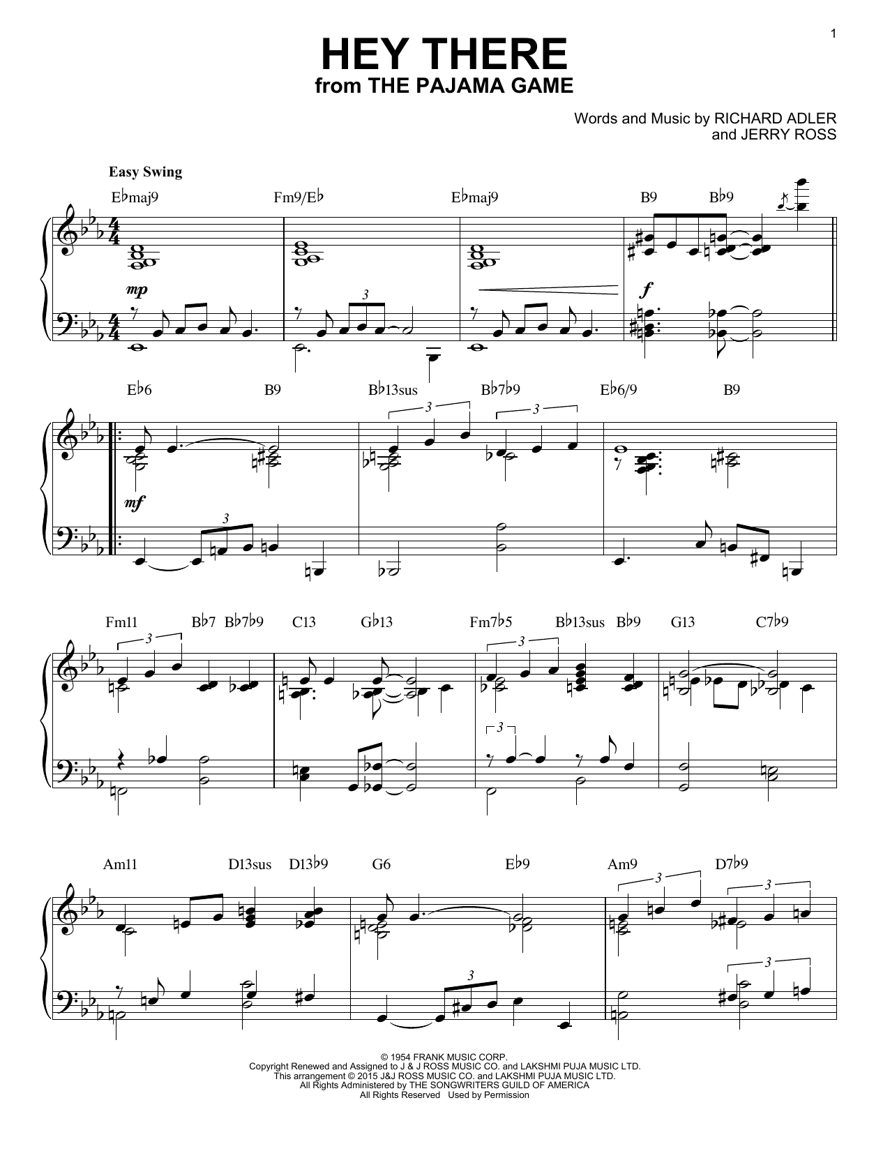 Jerry Ross Hey There [Jazz version] (arr. Brent Edstrom) sheet music notes and chords arranged for Piano Solo