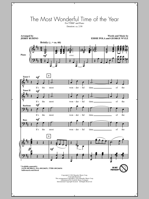 Jerry Rubino The Most Wonderful Time Of The Year sheet music notes and chords arranged for SSA Choir