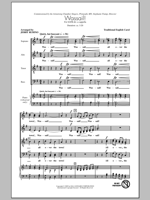 Jerry Rubino Wassail Song sheet music notes and chords arranged for SATB Choir