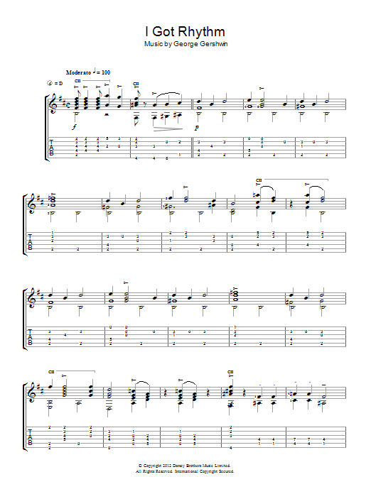 Jerry Willard I Got Rhythm sheet music notes and chords arranged for Easy Guitar