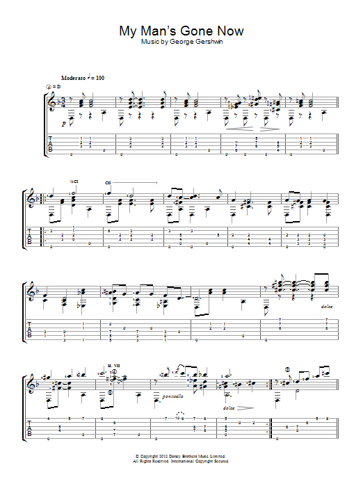 Jerry Willard My Man's Gone Now sheet music notes and chords arranged for Easy Guitar