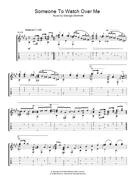 Jerry Willard Someone To Watch Over Me sheet music notes and chords arranged for Easy Guitar